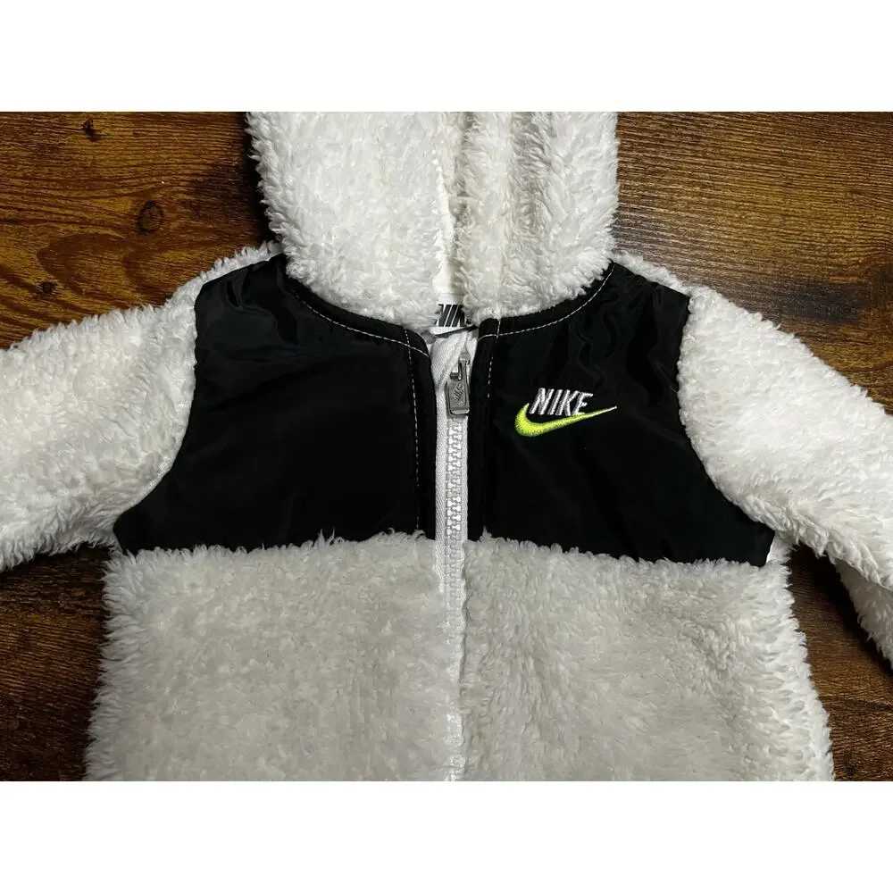 Nike Baby One piece 6m 6 month Sherpa‎ Coverall Hoodie Footless Full Zip